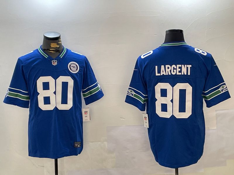 Men Seattle Seahawks #80 Largent Blue Throwback three generations 2024 Nike Limited NFL Jersey style 2